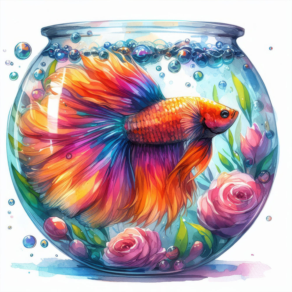 Diamond Painting - Full Round - Fish tank red and orange ¡¤ Betta (40*40CM)