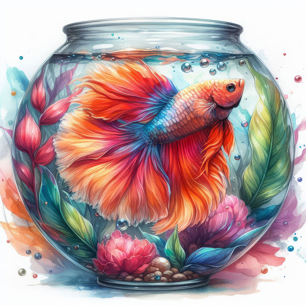 Diamond Painting - Full Round - Fish tank red and orange ¡¤ Betta (40*40CM)
