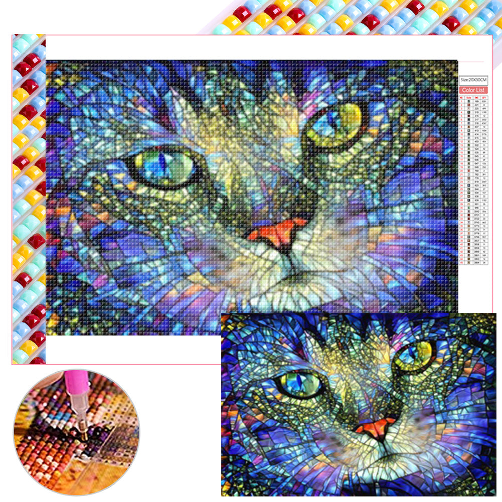 Diamond Painting - Full Square - Glass painting cat (30*20CM)