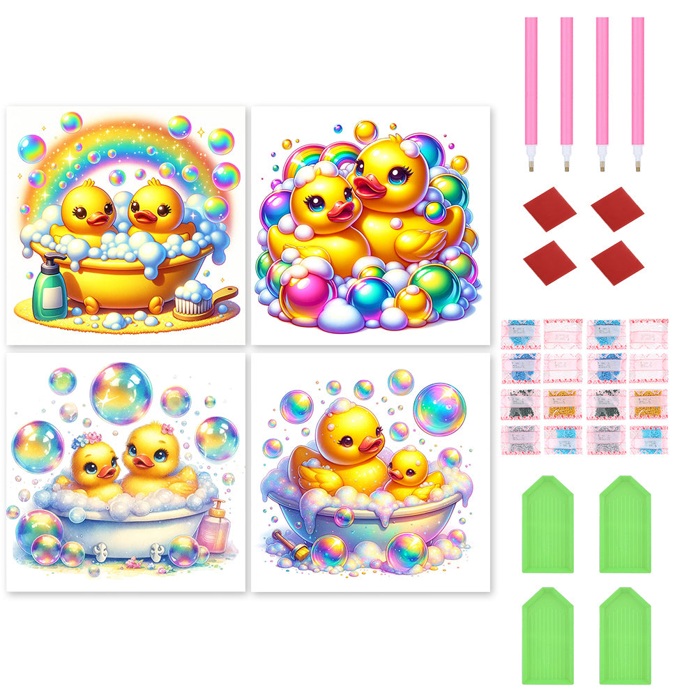 4pcs Round Diamond Painting Set - Bathing duck (30*30CM)
