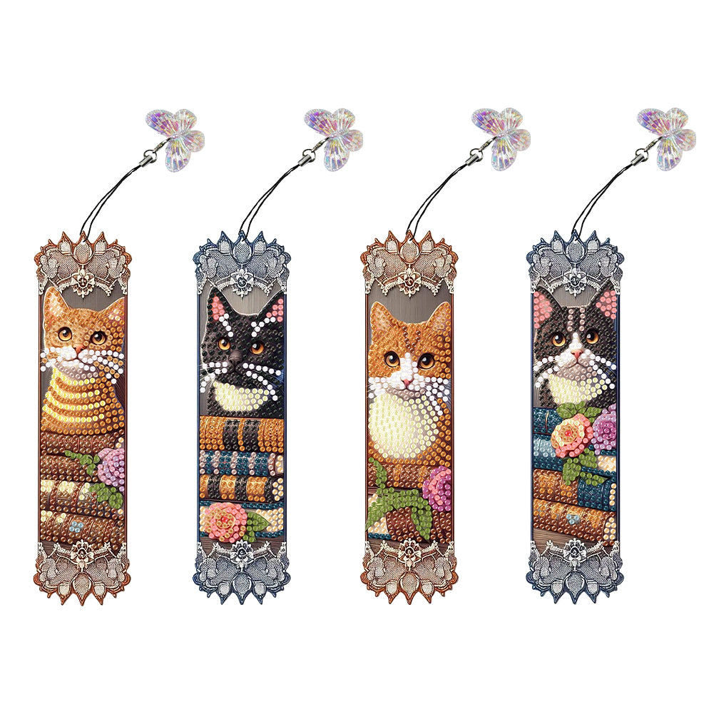 4Pcs Cats Special Shape Diamond Painting Bookmark for Reading Day Gifts