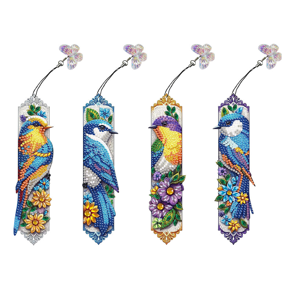 4Pcs Bluebird Special Shape Diamond Painting Bookmark for Reading Day Gift