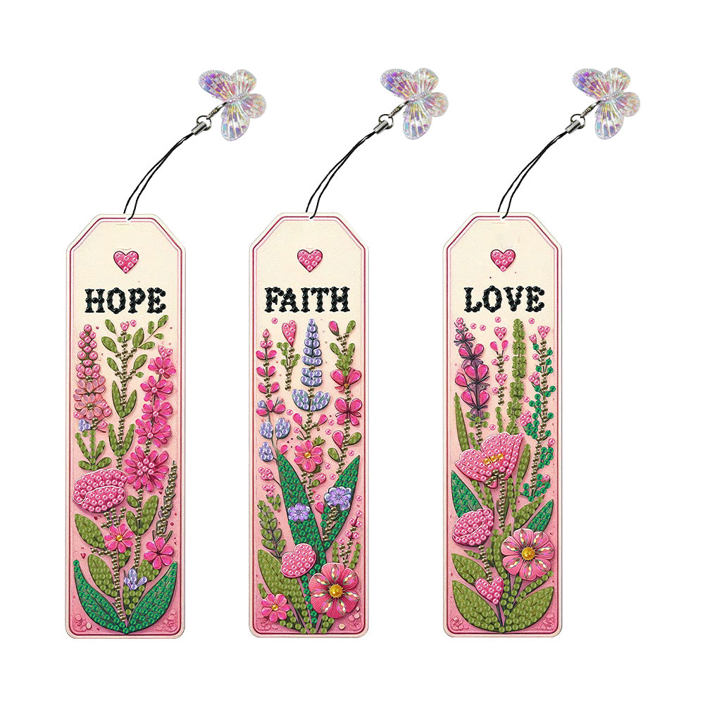 3Pcs Letter Flower Special Shape 5D DIY Diamond Painting Bookmark for Book Lover