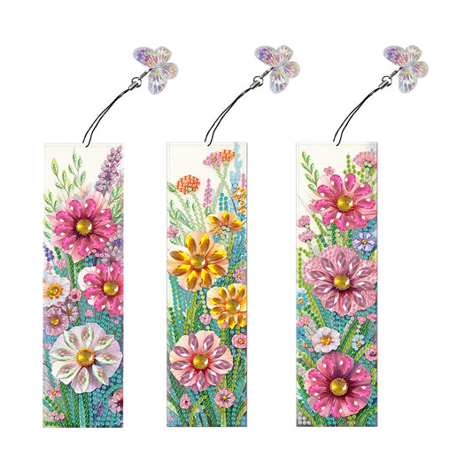 3Pcs Flower Special Shape 5D DIY Diamond Painting Bookmark for Book Lovers