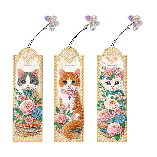 3Pcs Cat Special Shape 5D DIY Diamond Painting Bookmark for Book Lovers