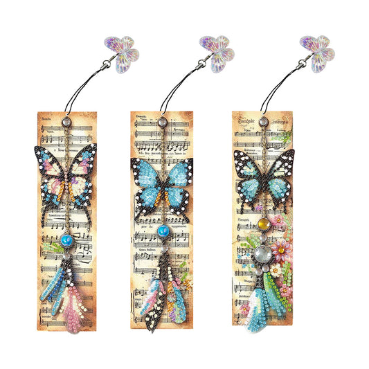 3Pcs Butterfly Sheet Music Special Shape 5D DIY Diamond Painting Bookmark