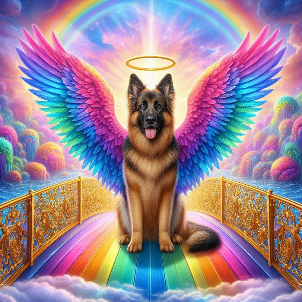 Diamond Painting - Full Round - Rainbow angel shepherd dog (40*40CM)