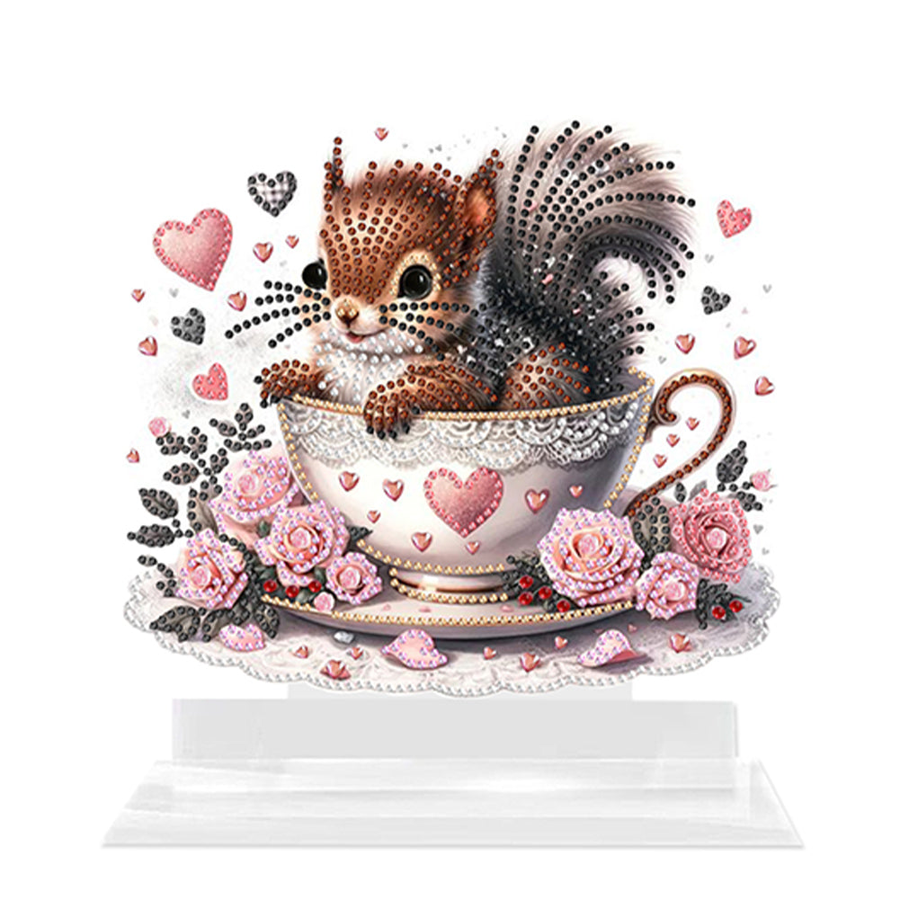 Acrylic Squirrel In Cup Table Top Diamond Painting Ornament Kits for Home Decor