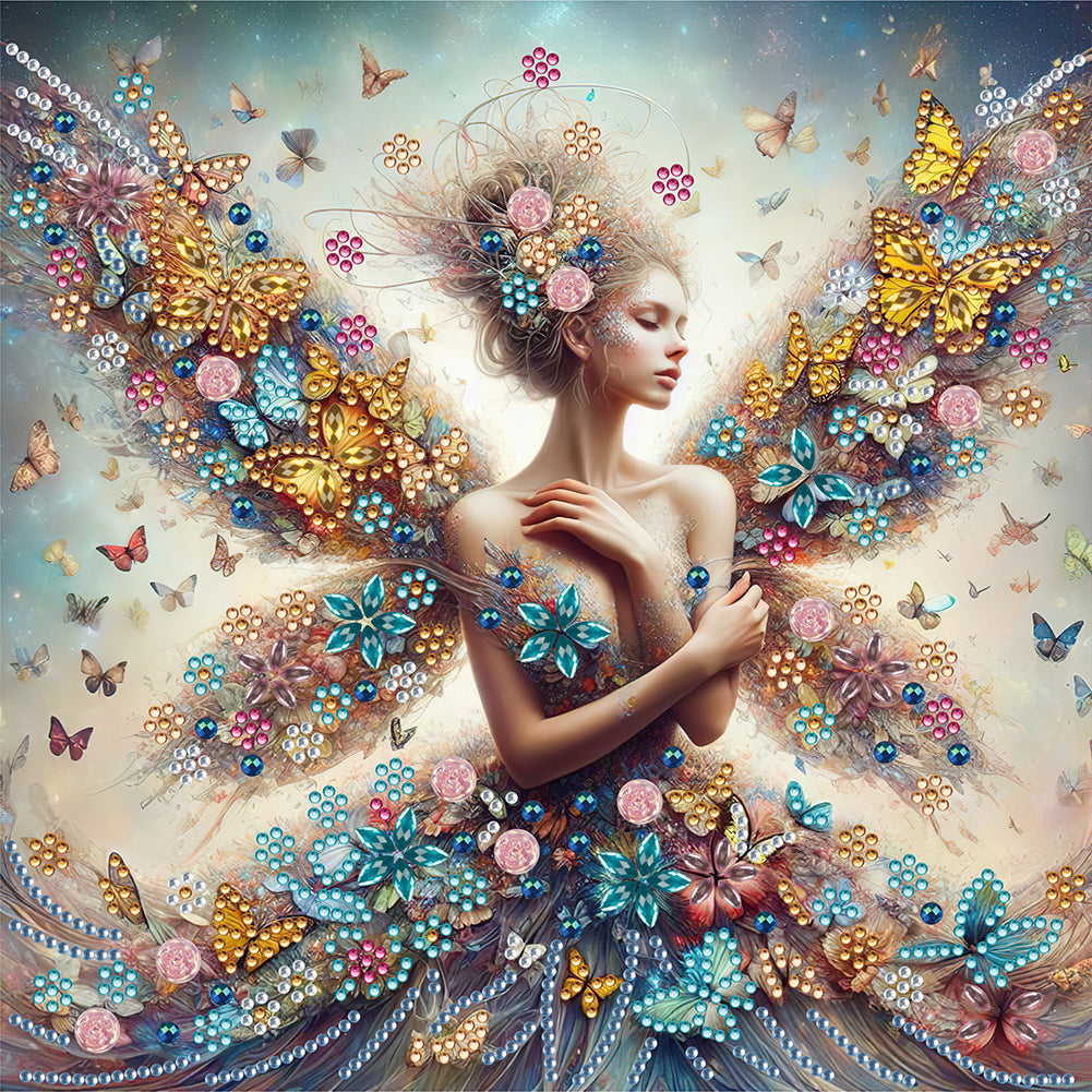 Diamond Painting - Partial Special Shaped - Butterfly girl (30*30CM)