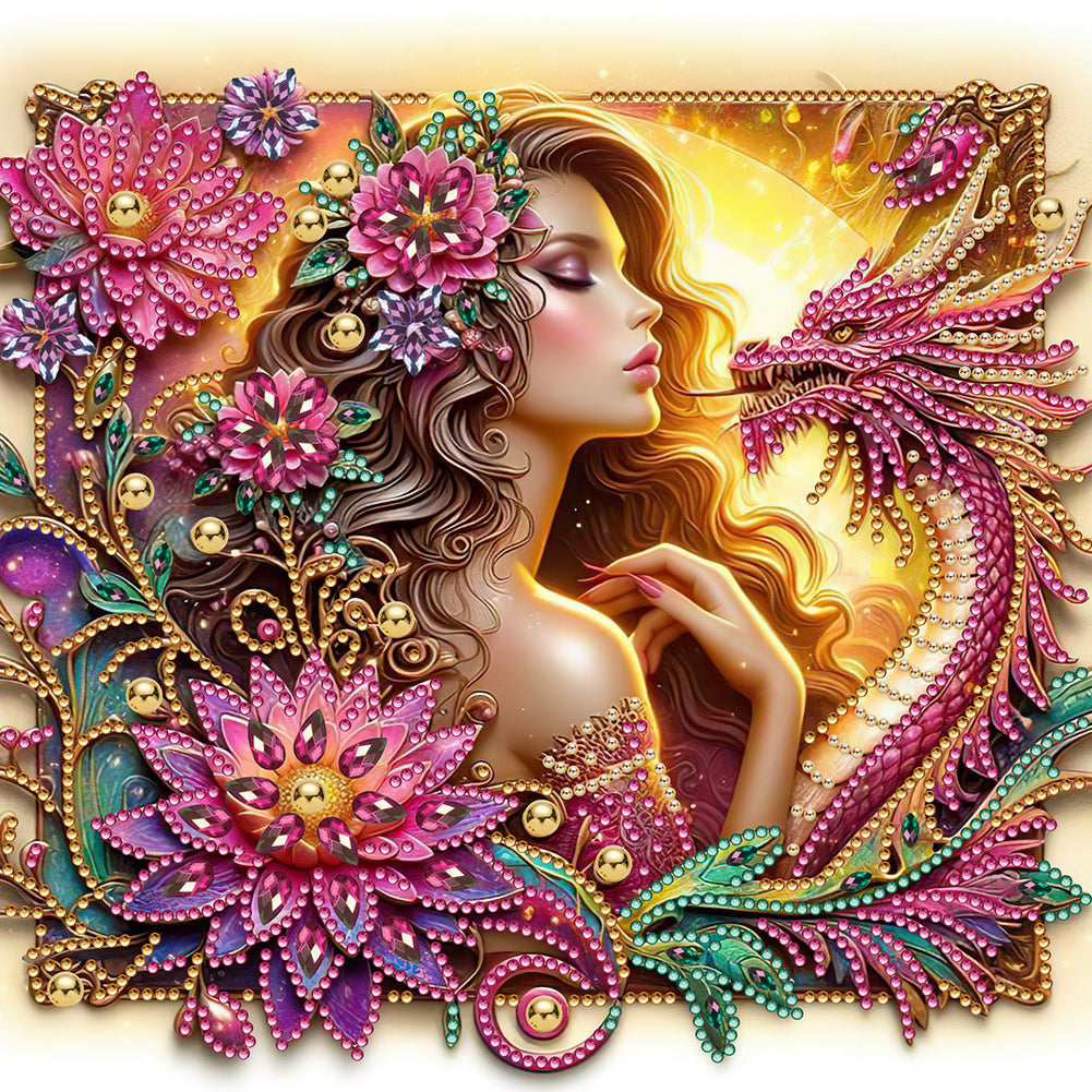 Diamond Painting - Partial Special Shaped - Dragon girl (30*30CM)