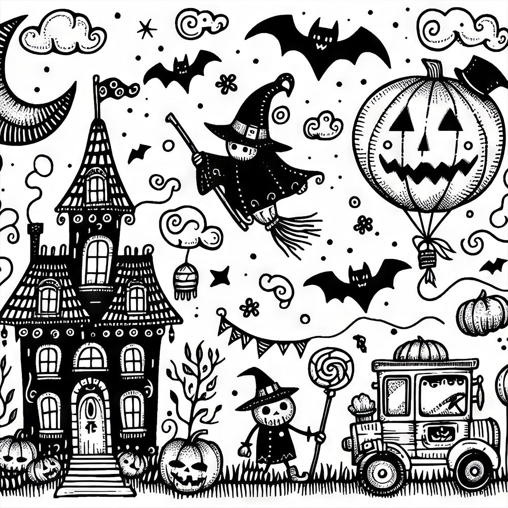 Diamond Painting - Full Round - Black and white Halloween (40*40CM)