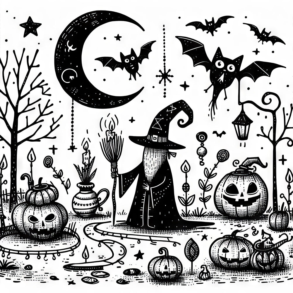 Diamond Painting - Full Round - Black and white Halloween (40*40CM)