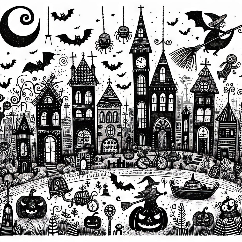 Diamond Painting - Full Round - Black and white Halloween (40*40CM)