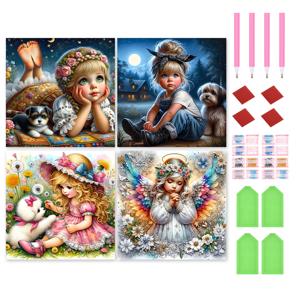 4pcs Round Diamond Painting Set - Girl (30*30CM)