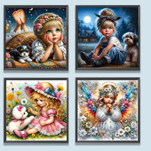 Load image into Gallery viewer, 4pcs Round Diamond Painting Set - Girl (30*30CM)
