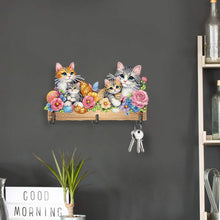 Load image into Gallery viewer, Wooden Special Shaped Warm Cat Family Diamond Art Craft Wall Hooks Home Decor
