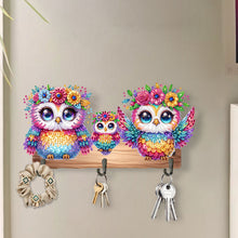 Load image into Gallery viewer, Wooden Special Shaped Three Owls Family Diamond Art Craft Wall Hooks Home Decor
