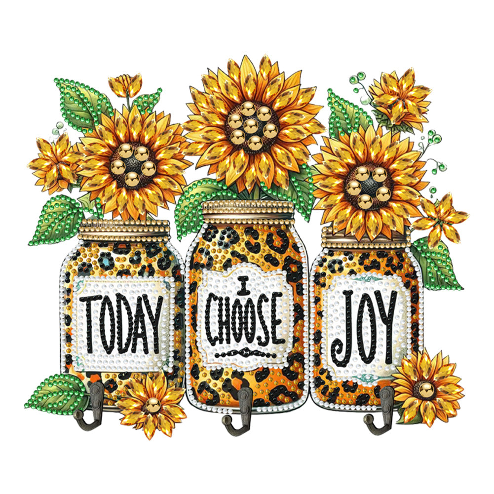 Wooden Special Shaped Leopard Print Sunflowers Diamond Art Craft Wall Hooks