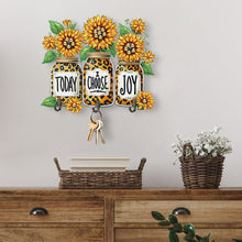 Load image into Gallery viewer, Wooden Special Shaped Leopard Print Sunflowers Diamond Art Craft Wall Hooks
