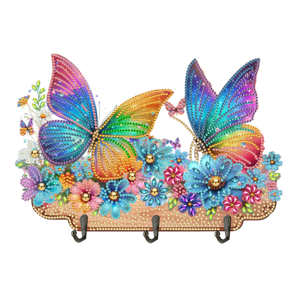 Wooden Special Shaped Flowers Butterflies Diamond Art Craft Wall Hooks for Home