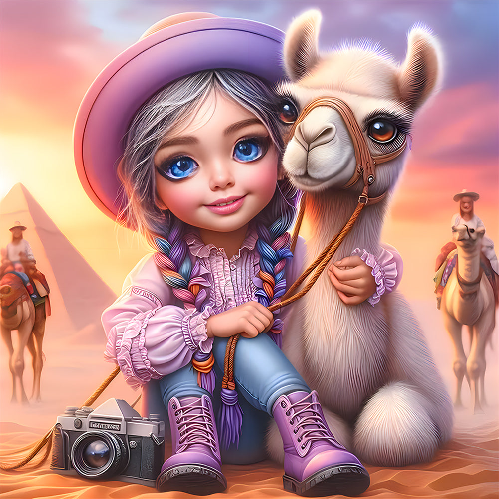 Diamond Painting - Full Round - Girl and alpaca (30*30CM)