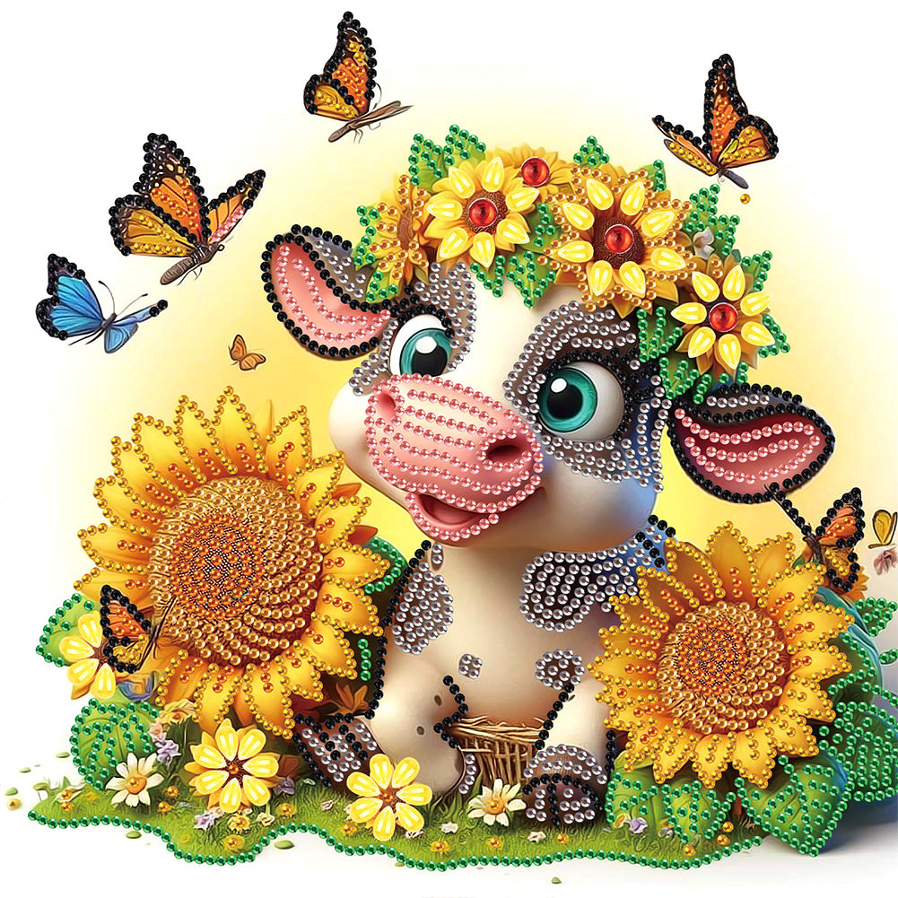 Diamond Painting - Partial Special Shaped - Sunflower cow (30*30CM)