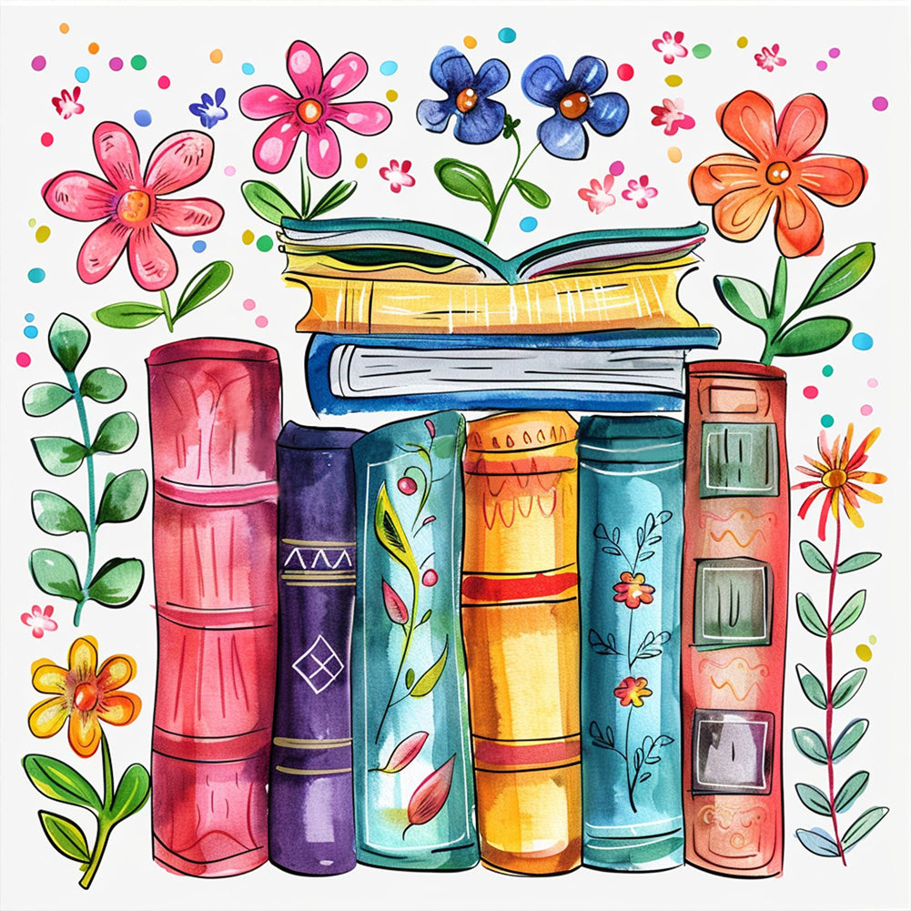 Diamond Painting - Full Round - Flowers and books (40*40CM)