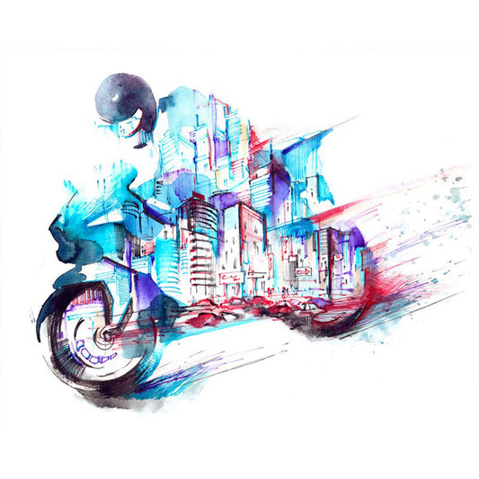 Diamond Painting - Full Round - Motorcycle and architecture (50*40CM)