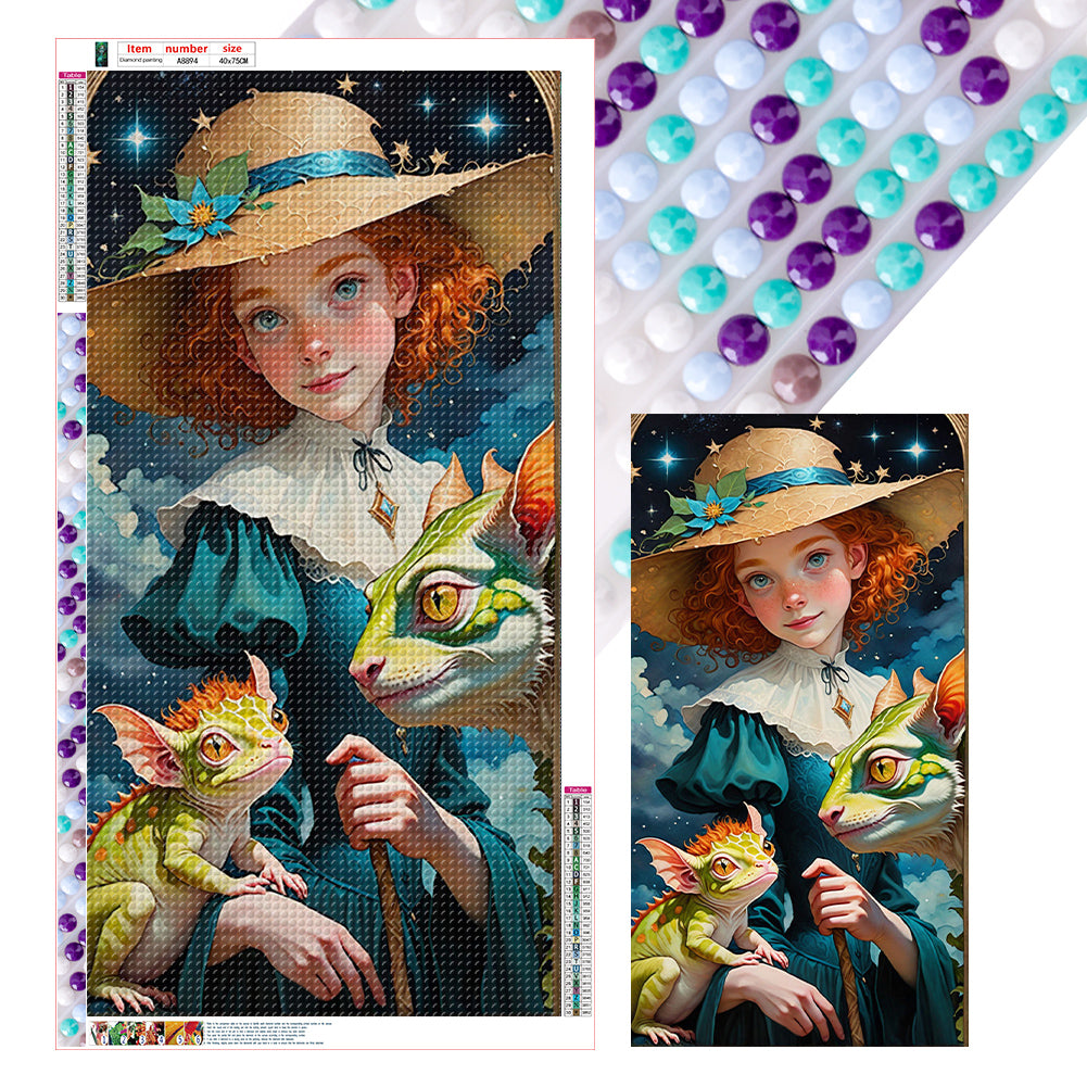 Diamond Painting - Full Round - Girl and dinosaur (40*75CM)