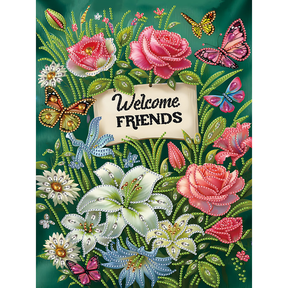 Diamond Painting - Partial Special Shaped - Welcome garden calligraphy and painting (30*40CM)