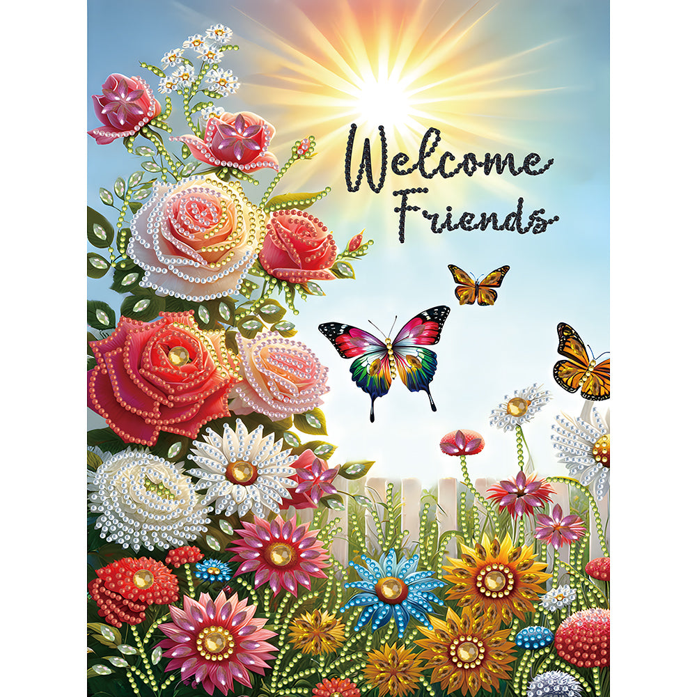 Diamond Painting - Partial Special Shaped - Welcome garden calligraphy and painting (30*40CM)