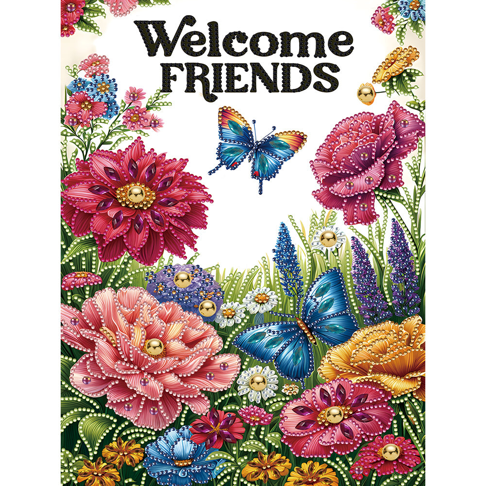 Diamond Painting - Partial Special Shaped - Welcome garden calligraphy and painting (30*40CM)