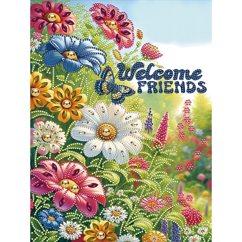 Diamond Painting - Partial Special Shaped - Welcome garden calligraphy and painting (30*40CM)