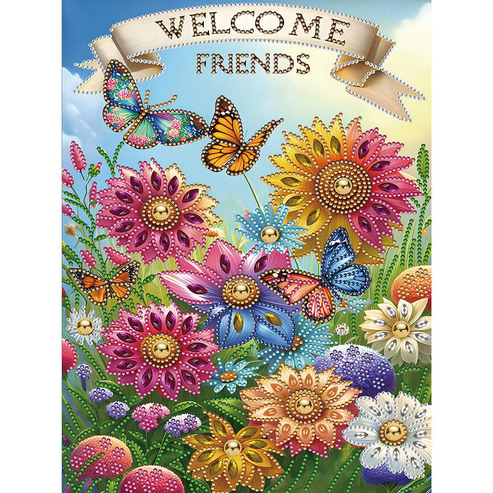 Diamond Painting - Partial Special Shaped - Welcome garden calligraphy and painting (30*40CM)