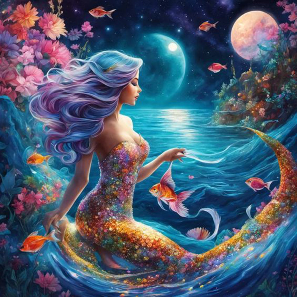 Diamond Painting - Full Round - Goldfish and mermaid (40*40CM)