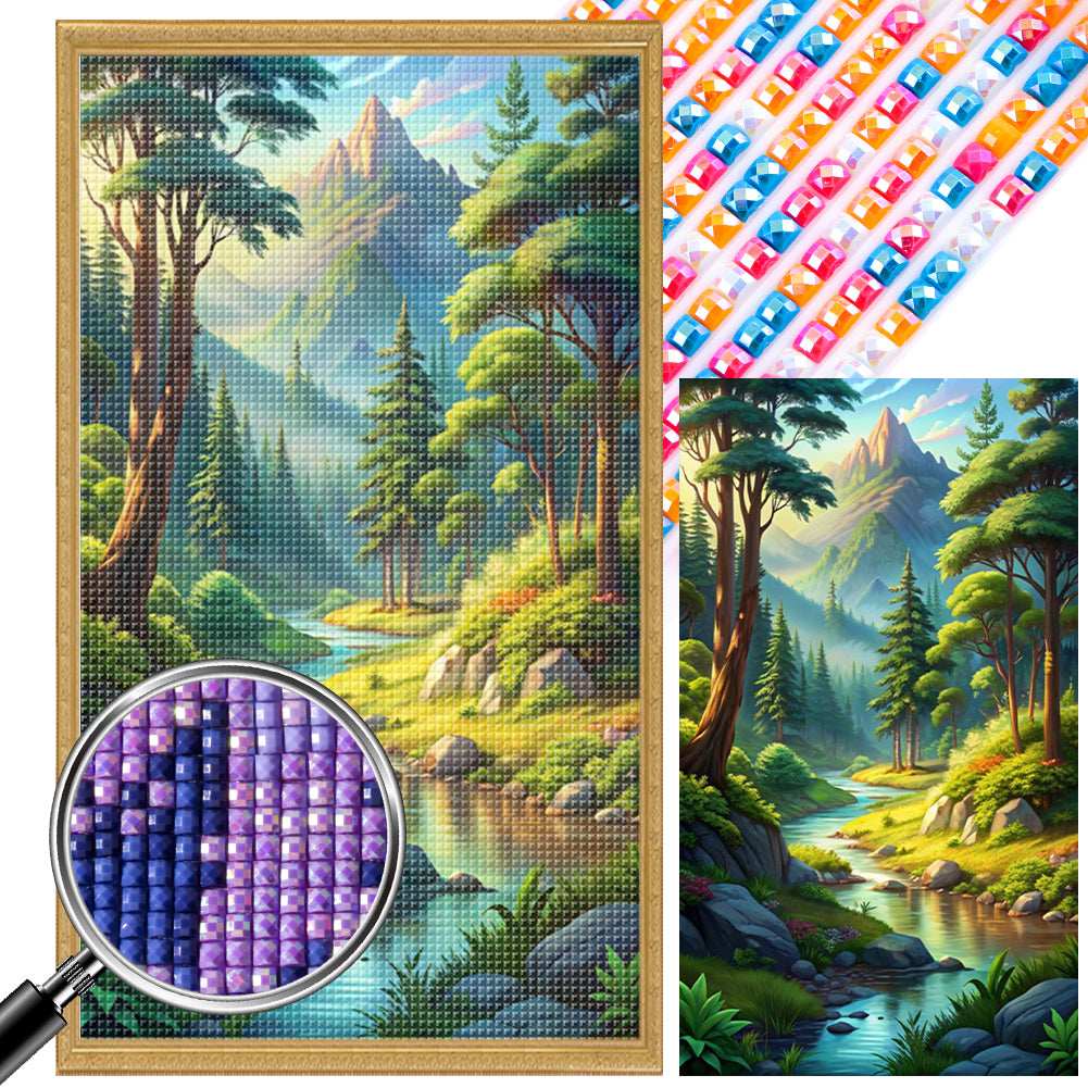 AB Diamond Painting - Full Square - Woods and mountains and rivers scenery (40*70CM)