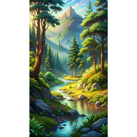 AB Diamond Painting - Full Square - Woods and mountains and rivers scenery (40*70CM)