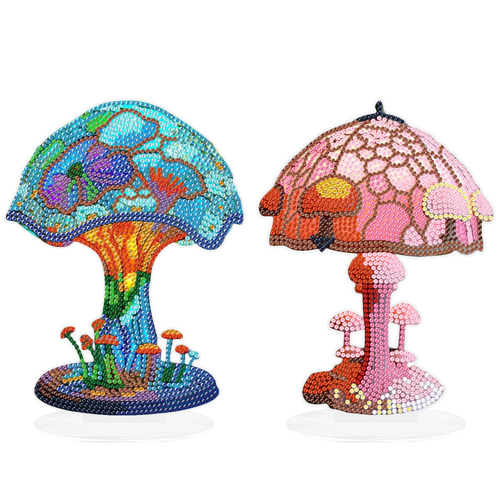 2Pcs Mushroom Acrylic Diamond Painting Desktop Decorations for Home Office Decor