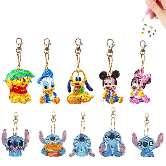 10Pcs Acrylic Special Shaped Cartoon Theme Diamond Painting Art Keychain Pendant