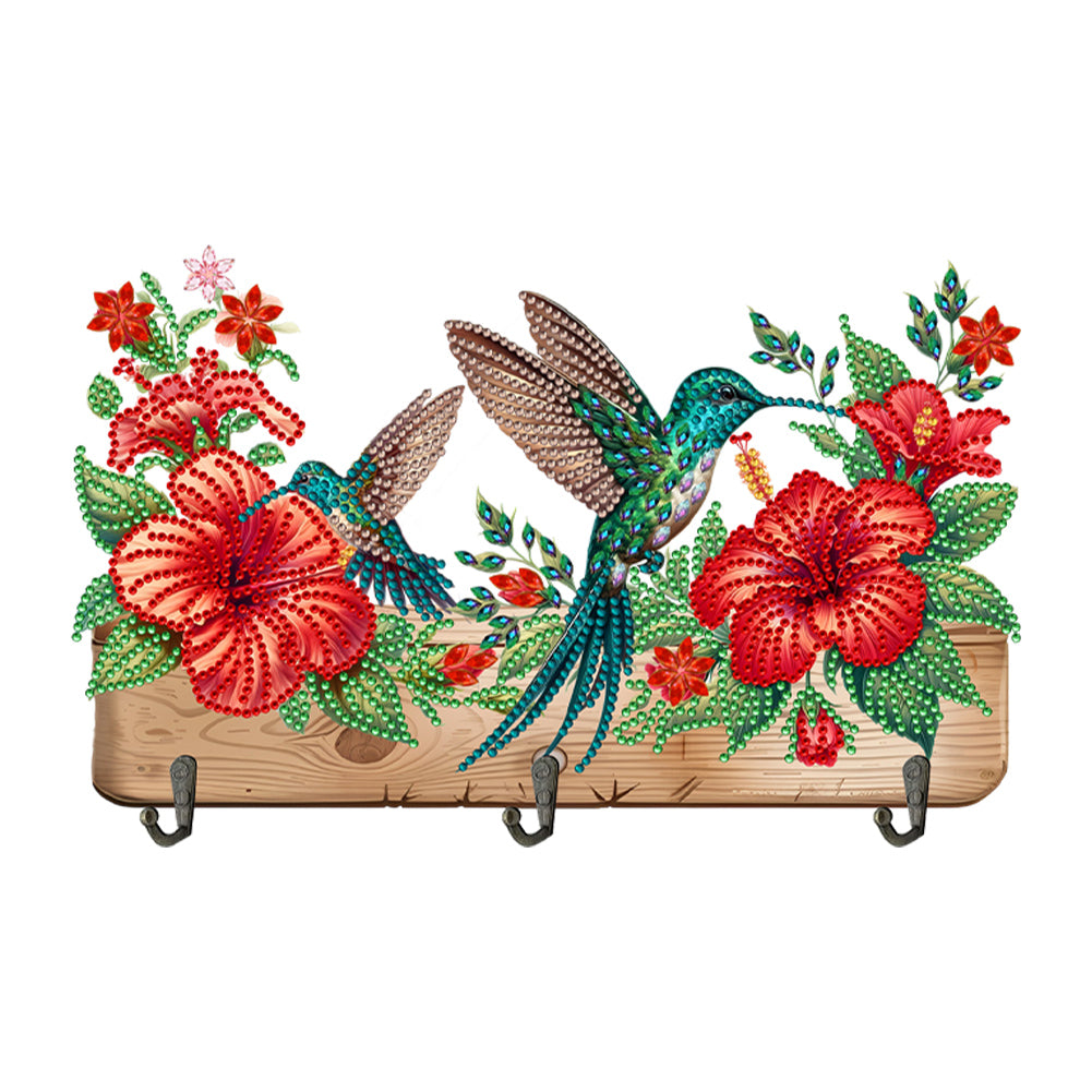 Wooden Hummingbird Flower Special Shape Diamond Painting Hanging Hooks for Decor