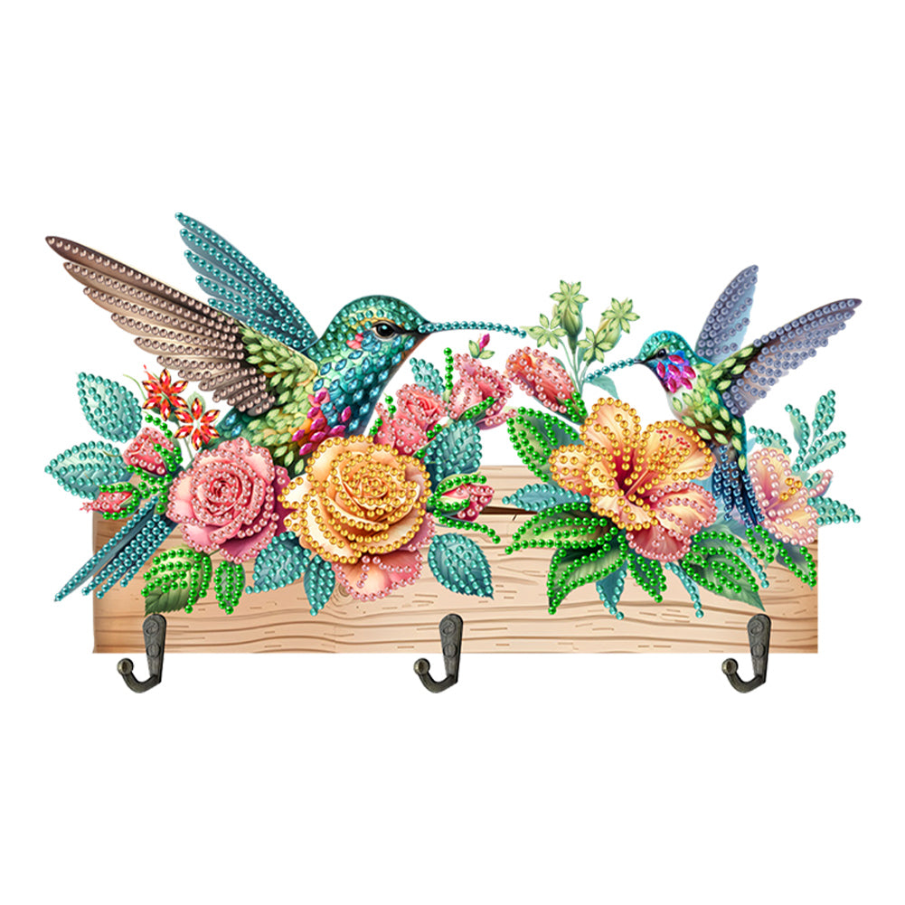Wooden Hummingbird Rose Special Shape Diamond Painting Hanging Hooks for Decor