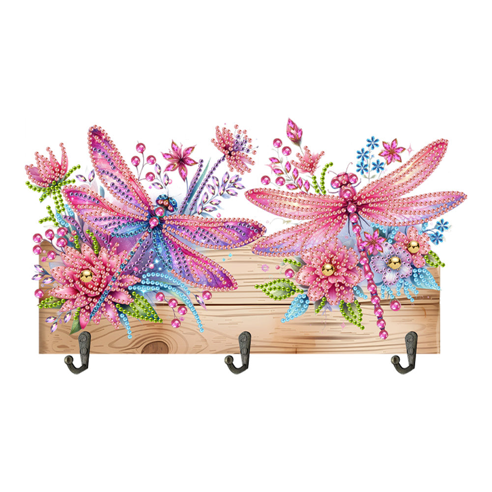 Wooden Dragonfly Flower Special Shape Diamond Painting Hanging Hooks for Decor