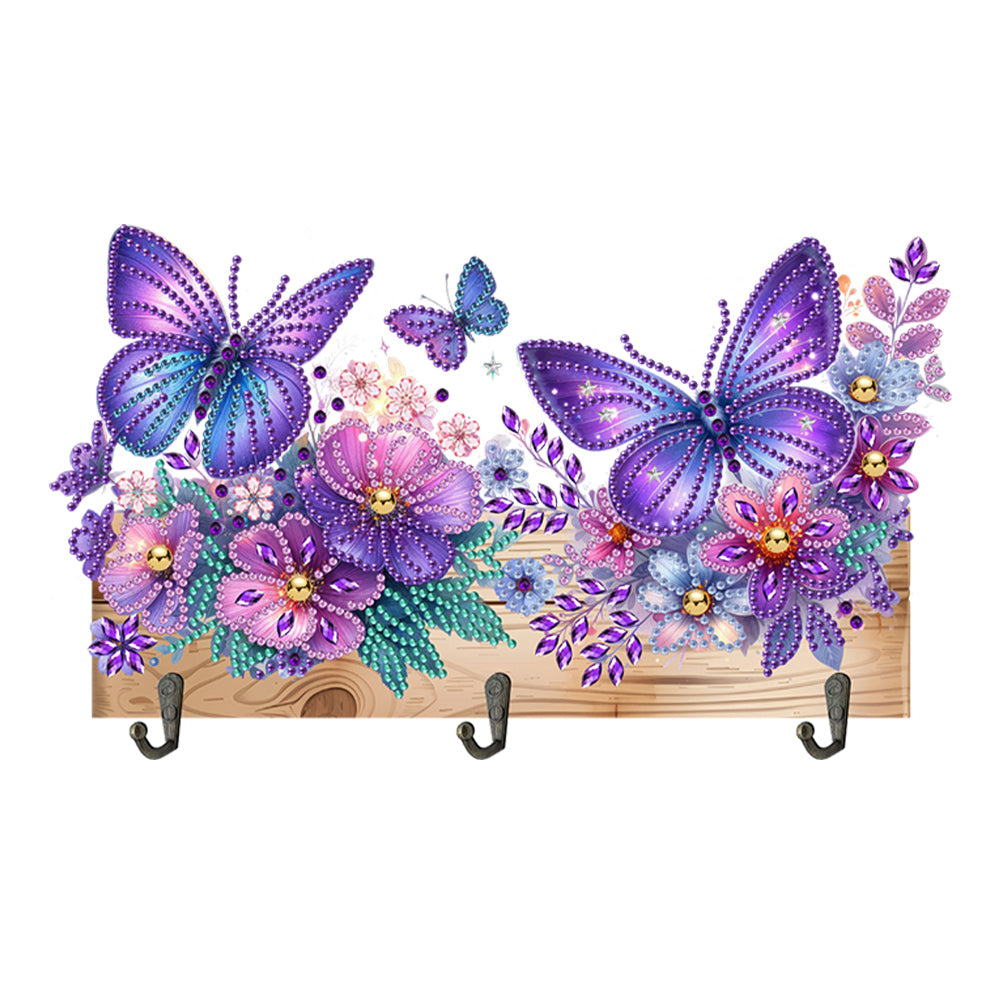 Wooden Butterfly Flower Special Shape Diamond Painting Hanging Hooks for Decor