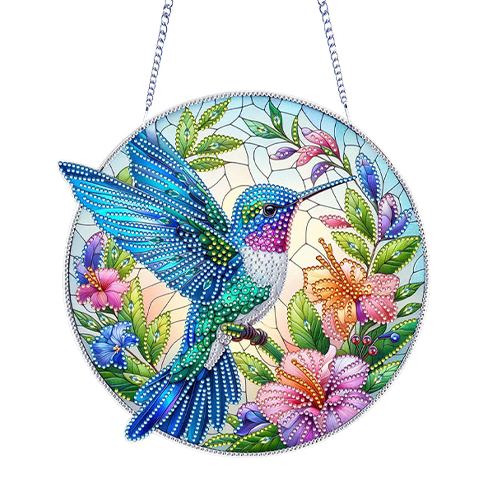 Acrylic Hummingbird Flower Special Shape Diamond Painting Hanging Pendant