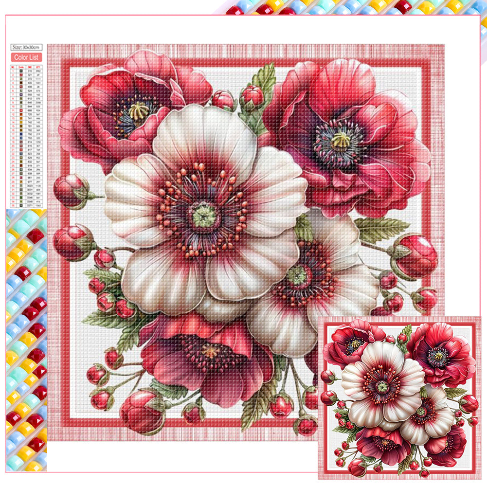 Diamond Painting - Full Square - Red and White Flowers (30*30CM)