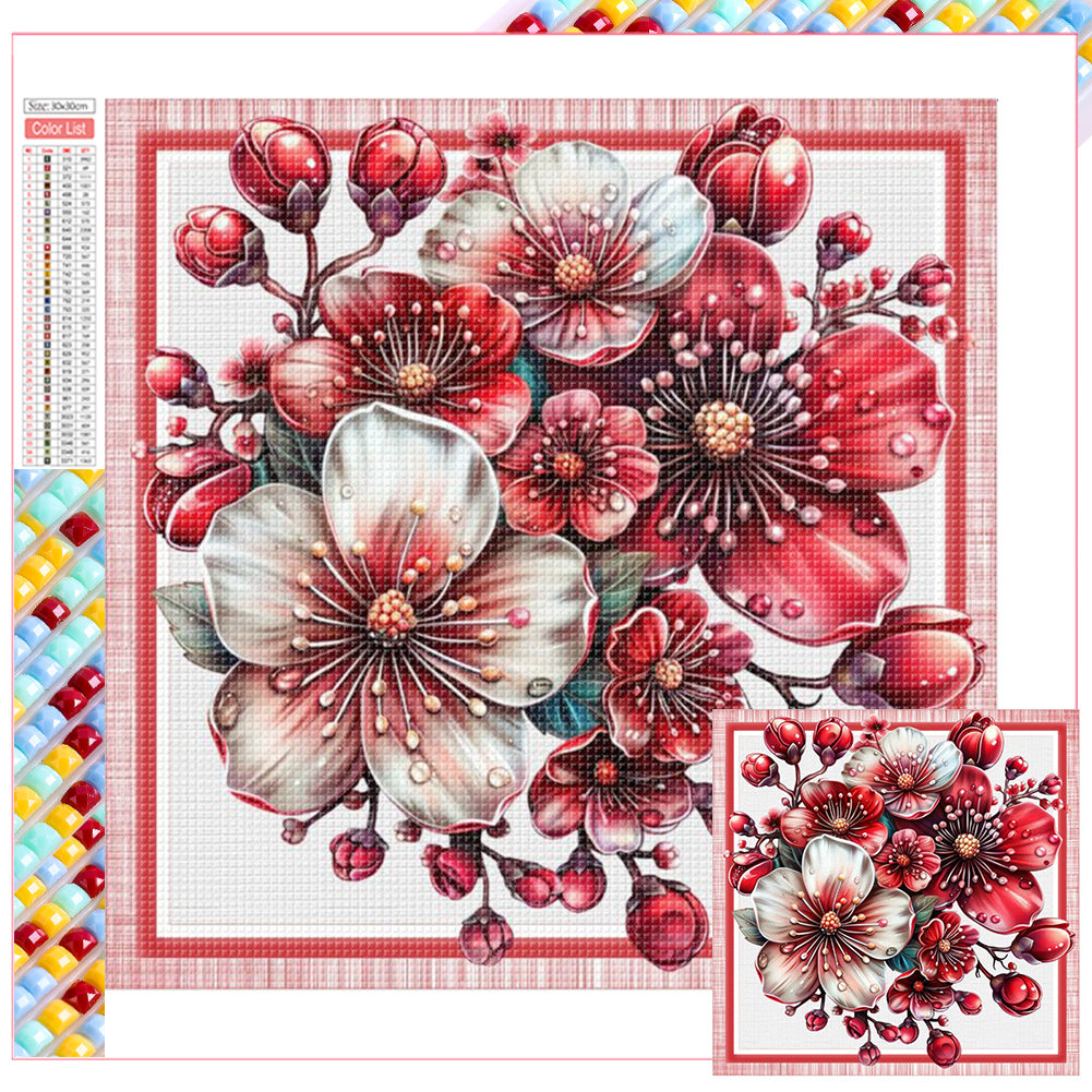 Diamond Painting - Full Square - Red and White Flowers (30*30CM)