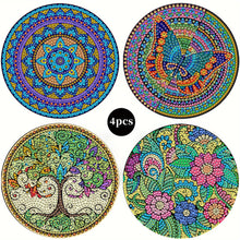 Load image into Gallery viewer, 4Pcs Wooden Mandala Flower Plant DIY Diamond Painting Placemats with Holder
