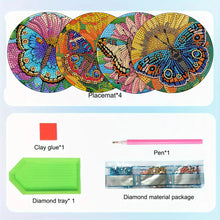 Load image into Gallery viewer, 4Pcs Wooden Butterfly Flower Plant DIY Diamond Painting Placemats with Holder
