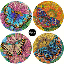 Load image into Gallery viewer, 4Pcs Wooden Butterfly Flower Plant DIY Diamond Painting Placemats with Holder
