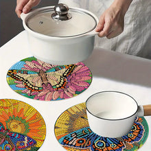Load image into Gallery viewer, 4Pcs Wooden Butterfly Flower Plant DIY Diamond Painting Placemats with Holder
